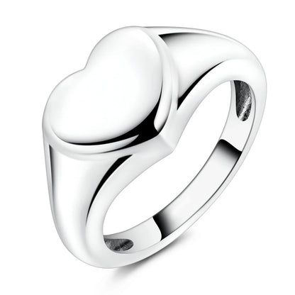 925 Sterling Silver Heart Ring with Cubic Zircon | Geometric Wedding Band for Women