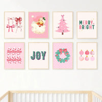Arte de pared moderno y sencillo, árbol de Navidad rosa, Papá Noel, impresión en lienzo HD, póster, decoración para sala de estar, dormitorio