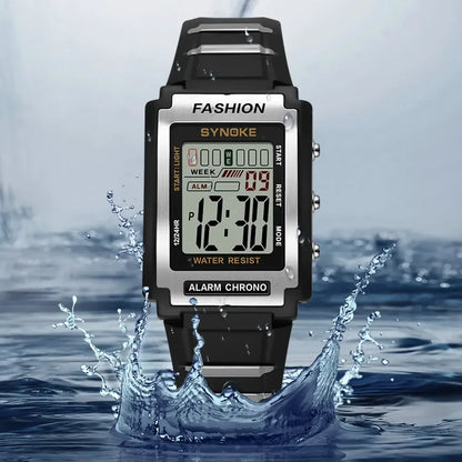 SYNOKE Men Rectangular Sports Electronic Watch | Waterproof 50M with Night Light and Alarm