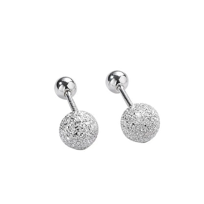 925 Sterling Silver Round Bead Double Stud Earrings | Simple Screw Ball Earrings for Women