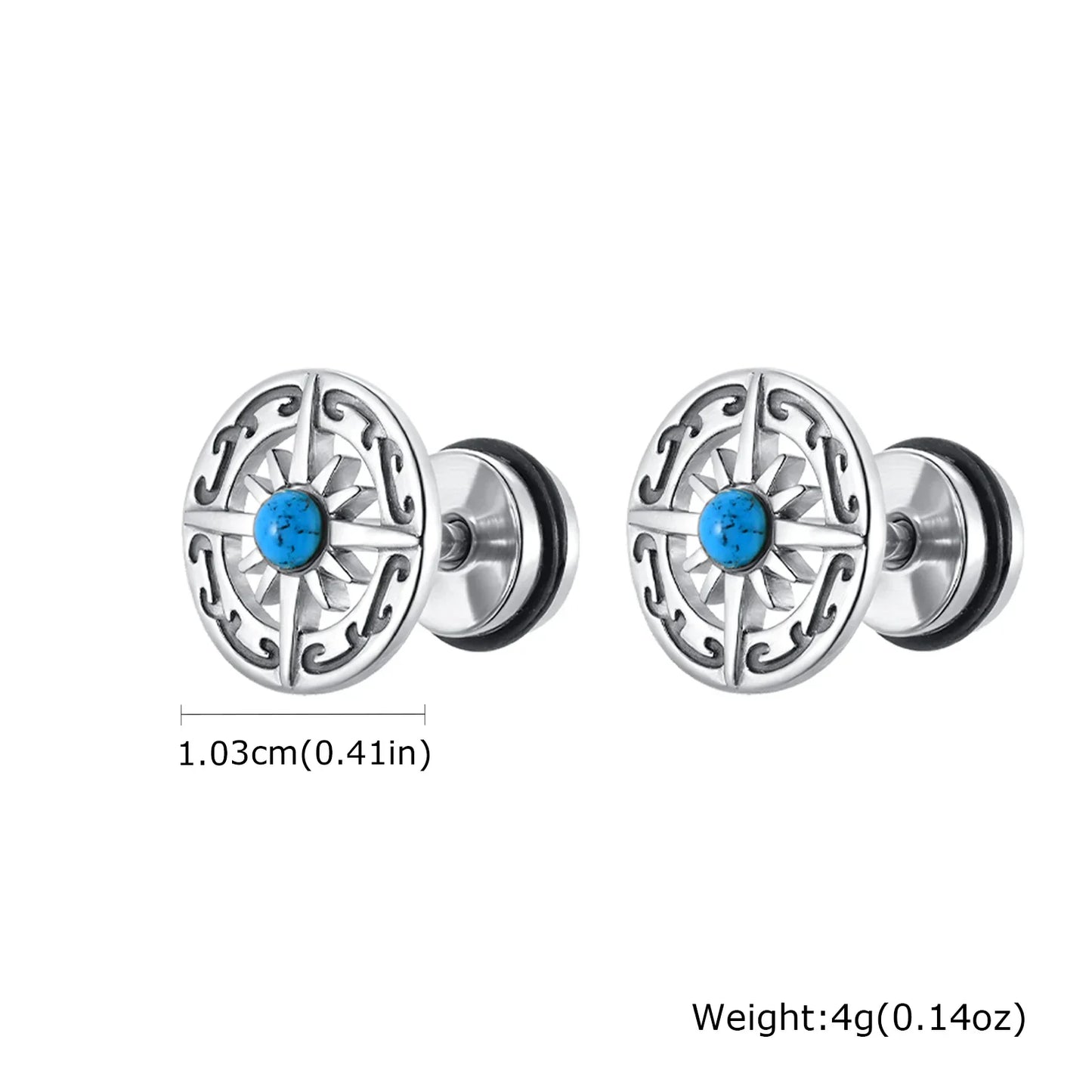 Vintage Men's Compass Stud Earrings | Stainless Steel Eight-Pointed Star Fashion Jewelry