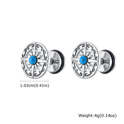 Vintage Men's Compass Stud Earrings | Stainless Steel Eight-Pointed Star Fashion Jewelry