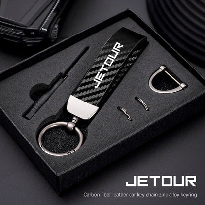 Jetour Keychain Carbon Fiber Style | Microfiber Leather Key Ring
