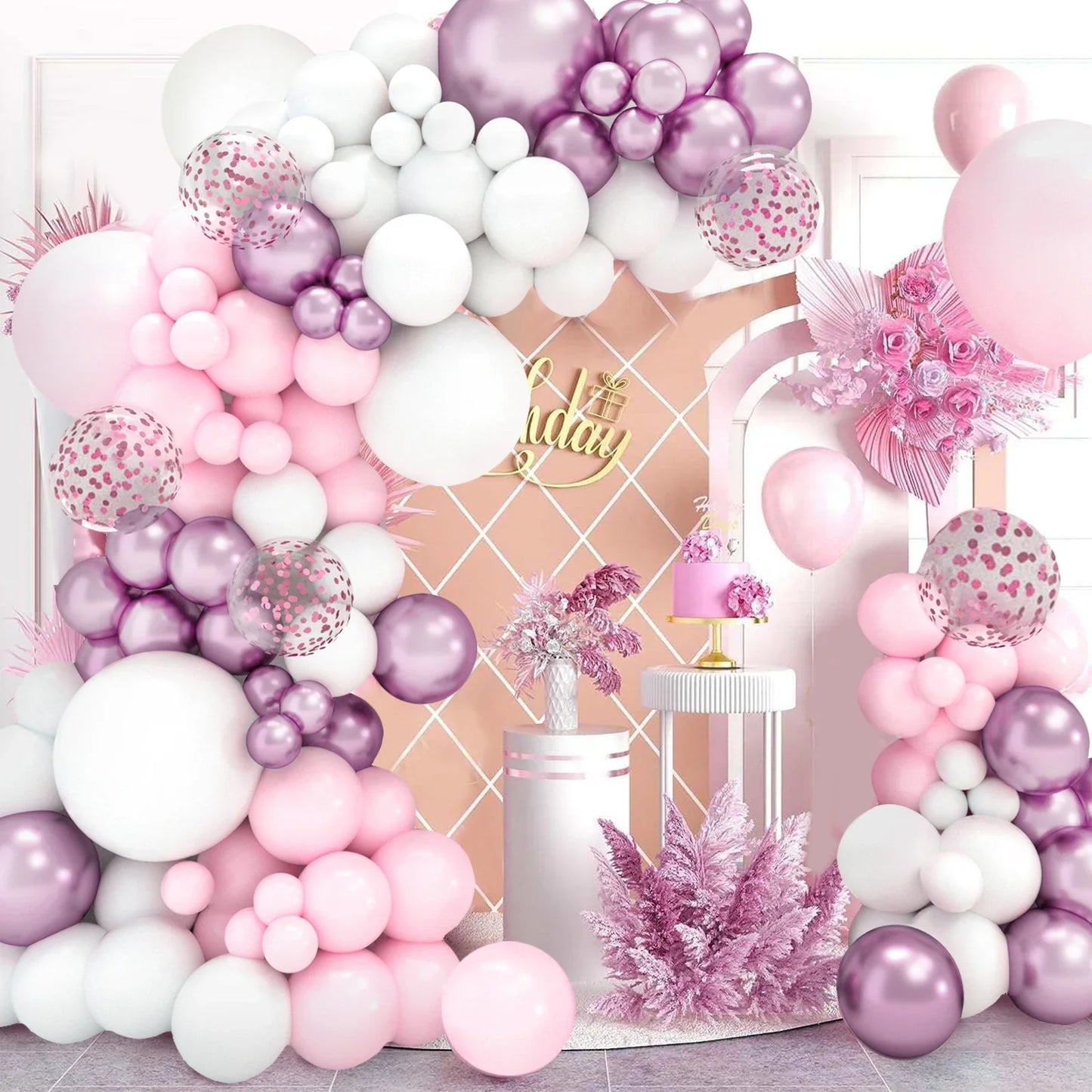 Pink White Balloon Garland Arch Kit Wedding Birthday Party Decorarion Kids Girl Baby Shower Party Supplies Confetti Latex Ballon