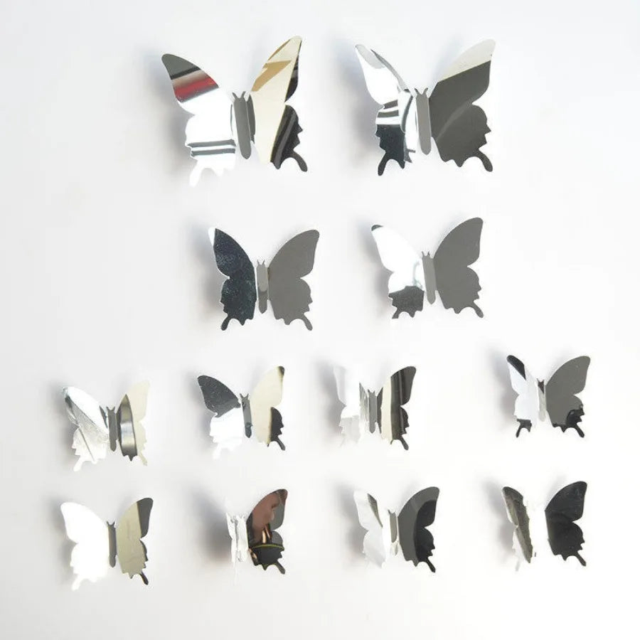 12pcs Modern 3D Mirror Acrylic Butterfly Wall Stickers | DIY Home Decoration Set