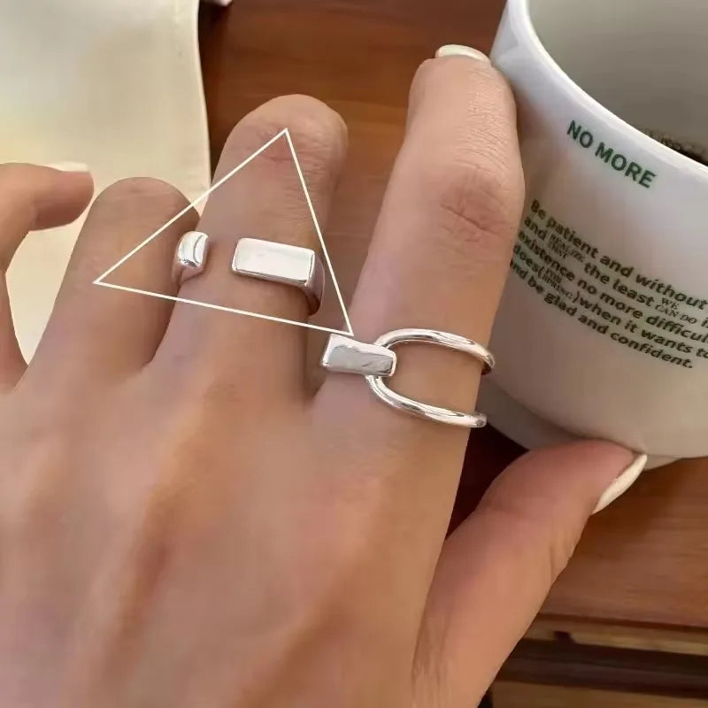 VENTFILLE 925 Sterling Silver Arched Wide Geometric Punk Ring | Asymmetric Cocktail Jewelry