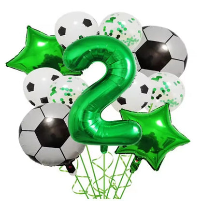 11pcs Football Foil Balloons Soccer Party Decorations | Green Number Ball Set