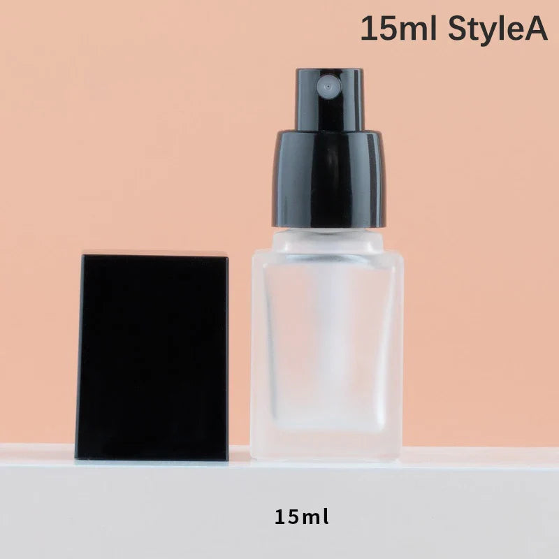 15/30ml Empty Pump Bottle Glass Liquid Foundation Container | Transparent Square Refillable Travel Bottle