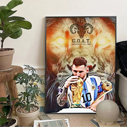 Clásico, Deportes - Rionel Messi - Fútbol, Arte de pared, Póster lienzo, Decoración para sala de estar y dormitorio, Arte de pared de estadio