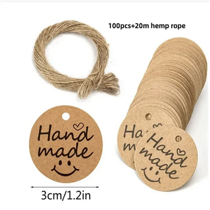 100pcs Kraft Tags with 20m Jute Twine | Handmade Gift Tag Set