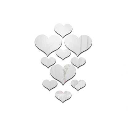 10Pcs Acrylic Love Heart Wall Stickers | Mirror 3D Decals for Home Decor