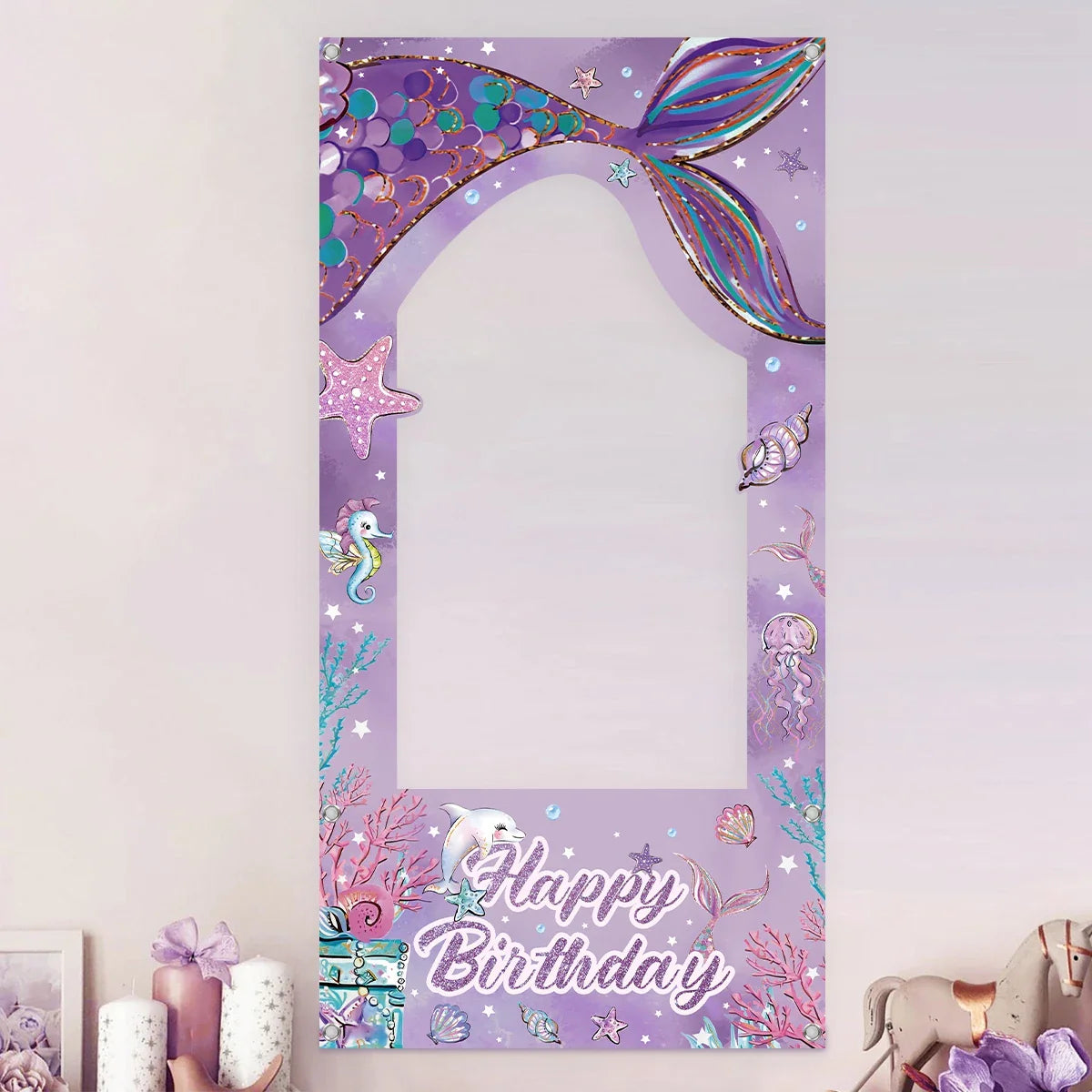 Fond de cadre photo sirène Petite queue de sirène Décoration de fête d'anniversaire Enfants Fille Baby Shower Fournitures de fête d'anniversaire Toile de fond