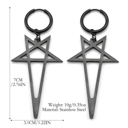 Pentagram Spike Rivet Hoop Earrings | Stainless Steel Gothic Punk Jewelry
