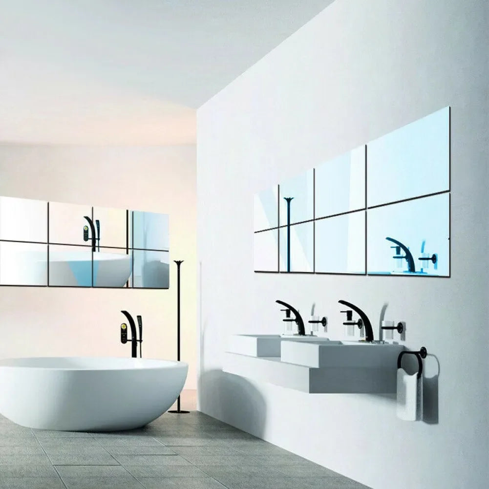 10Pcs 10CM Square Mirror Glass Tile Wall Stickers | Self Adhesive Acrylic Mosaic Home Decor