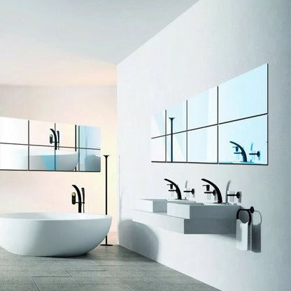 10Pcs 10CM Square Mirror Glass Tile Wall Stickers | Self Adhesive Acrylic Mosaic Home Decor