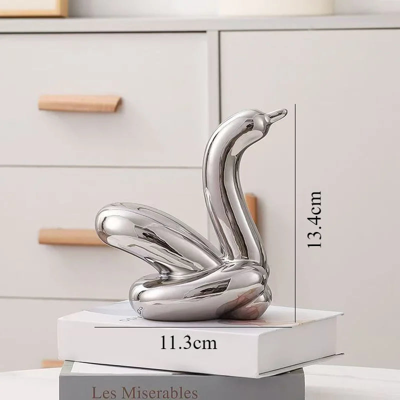 13.4cm Mini Créatif Ballon Cygne Abstrait Céramique Ornement Sculpture Bureau Statue Maison Bureau Accessoires Décoration Cadeau