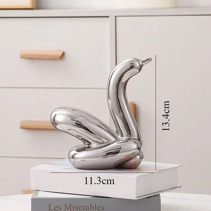 13.4cm Mini Créatif Ballon Cygne Abstrait Céramique Ornement Sculpture Bureau Statue Maison Bureau Accessoires Décoration Cadeau