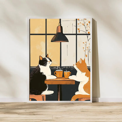 Décoration murale humoristique de chat buveur de café pour propriétaires de chats tigrés et chats smokings, impression vintage chat café, affiche chat noir café, kit d'animaux drôles uniques