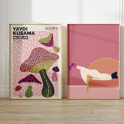 Modern Abstract Yayoi Kusama Japanese Art Exhibition Wall Art Canvas Painting Posters For Living Room Home Decor