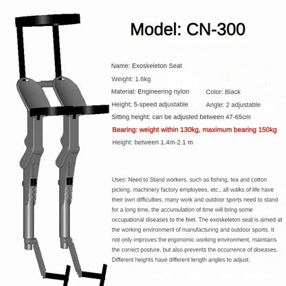 Wearable Exoskeleton Folding Chair Portable Outdoor Travel Seat Lightweight Stool