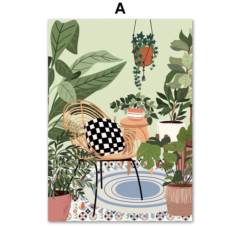 Plantes Tropicales Vase Marguerite Pizza Tasse à Café Nourriture Posters Abstraits Impressions Murales sur Toile Photos Décoration Bohème pour Cuisine et Salon