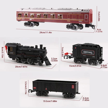 Kids Electric Train Set with Steam Smoke Lights Sounds Battery Powered