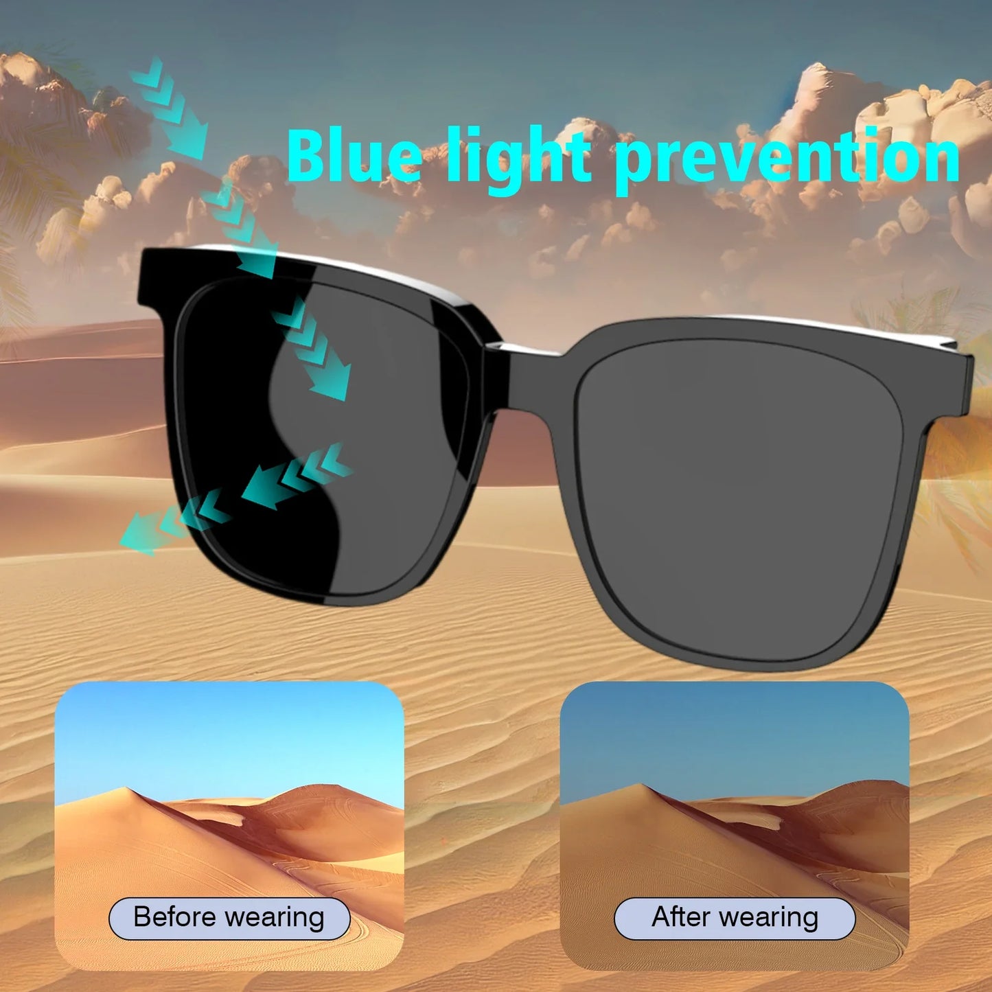 Wireless Smart Glasses with Bluetooth Music & Calling for Android iOS Tech