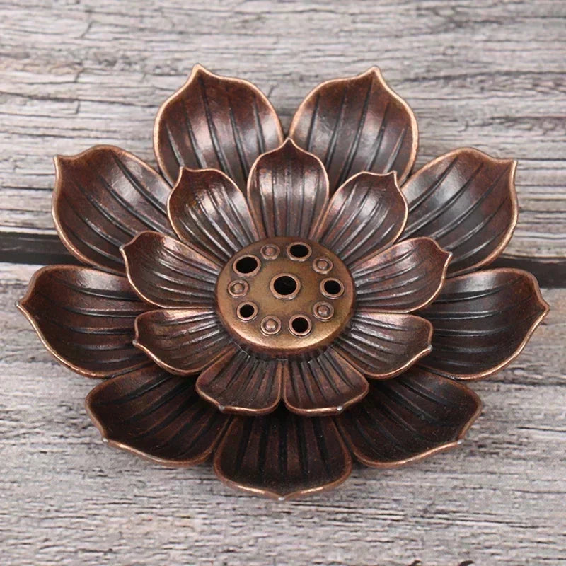 Bronze Lotus Incense Burner | Alloy Stick Holder Plate for Meditation