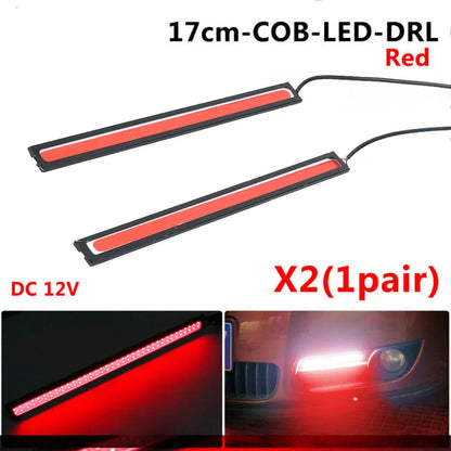 2Pcs 17cm COB Car Fog Light LED Strip Red | Waterproof 12V DRL Driving Lamp