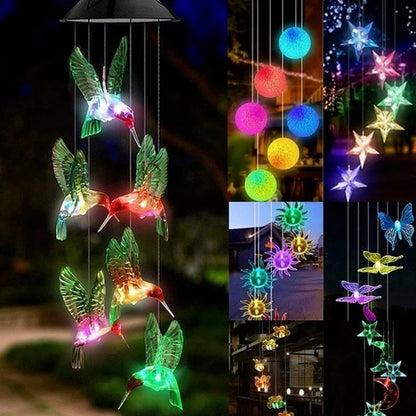 Solar LED Wind Chime Crystal Ball Color Changing Garden Hanging Light