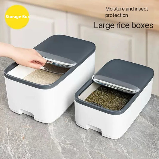 Caja de almacenamiento de arroz de 5/10 kg para el hogar con tapa, a prueba de insectos, a prueba de humedad, caja de arroz, tarro sellado de grano, contenedor de cocina para almacenar grano seco