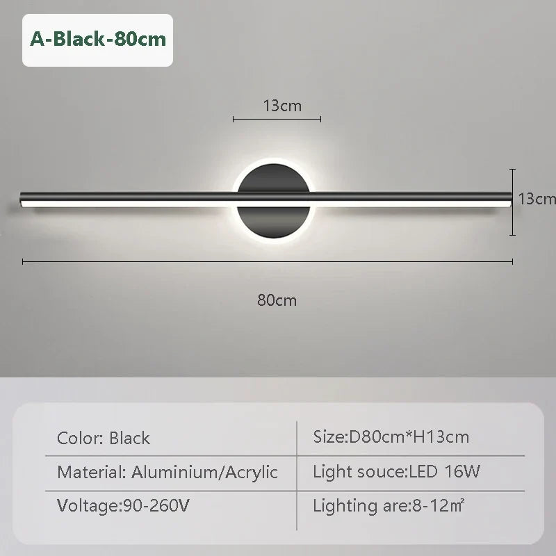 LED Mirror Front Wall Light – 40/60cm Gold Black Indoor Lamp for Bathroom & Bedroom