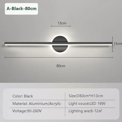LED Mirror Front Wall Light – 40/60cm Gold Black Indoor Lamp for Bathroom & Bedroom