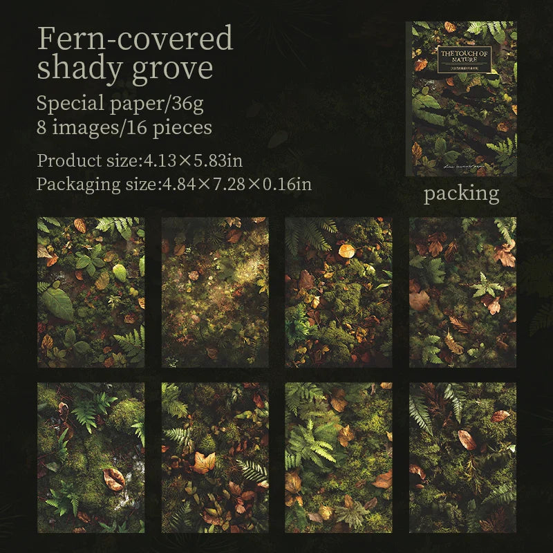 16 Sheets Nature Green Moss Theme Specialty Paper | Scrapbooking and Card Making Paper Pack