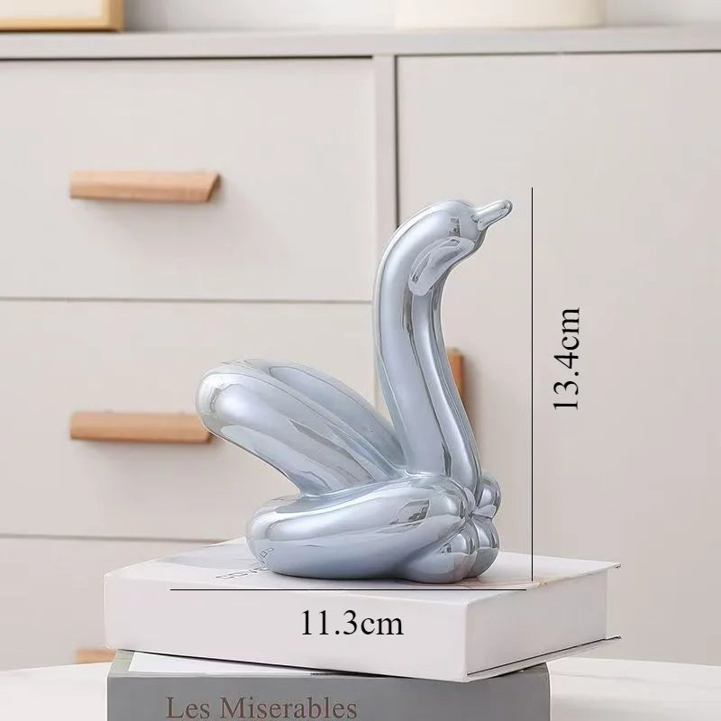 13.4cm Mini Créatif Ballon Cygne Abstrait Céramique Ornement Sculpture Bureau Statue Maison Bureau Accessoires Décoration Cadeau