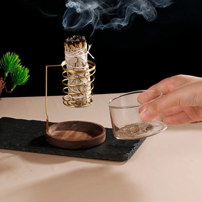 Metal Sage Holder Burner Palo Santo Holder with Glass Ash Catcher Tray Incense Holder for Meditation Yoga Spa