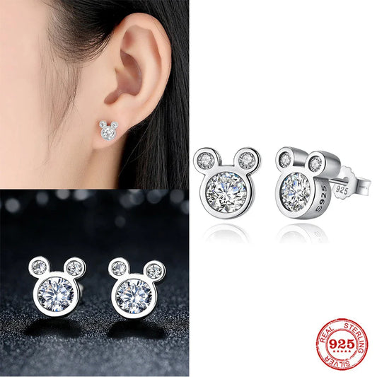 925 Sterling Silver Cute Dazzling Mouse Cartoon Stud Earrings | Fine Jewelry Gift for Women