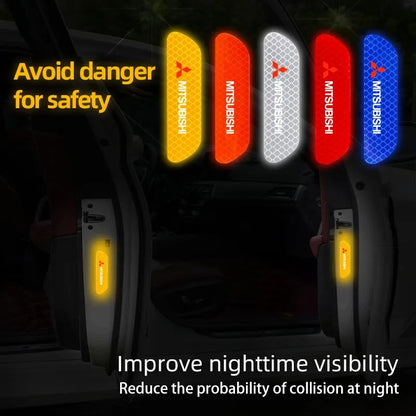 4Pcs Car Door Safety Warning Sticker Reflective Mark Decal | For Mitsubishi Lancer Ralliart ASX Mirage Pajero Xpander Attrage L200