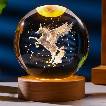 3D Axolotl Crystal Ball Night Light | LED Laser Engraved Glass Decor Lamp Gift
