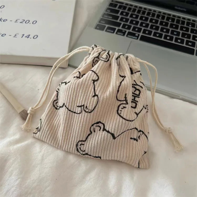 Small Corduroy Drawstring Pouch | Multi-Purpose Storage Bag for Women and Girls