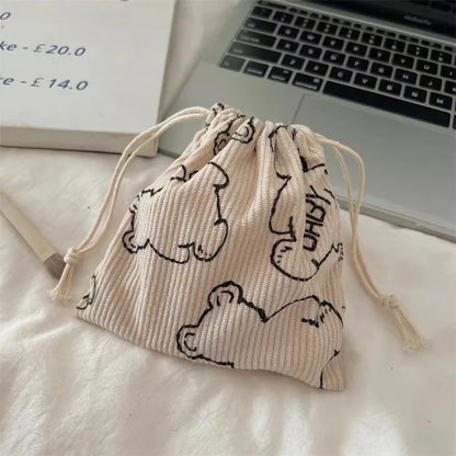 Small Corduroy Drawstring Pouch | Multi-Purpose Storage Bag for Women and Girls