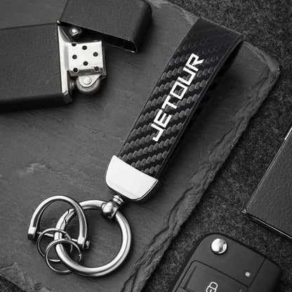 Jetour Keychain Carbon Fiber Style | Microfiber Leather Key Ring