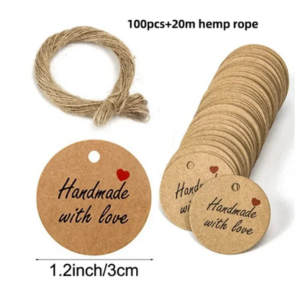 100pcs Kraft Tags with 20m Jute Twine | Handmade Gift Tag Set