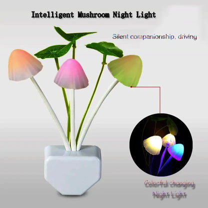 Mushroom Night Light with Light Sensor | 3 Color LED Bedside Lamp for Kids Room