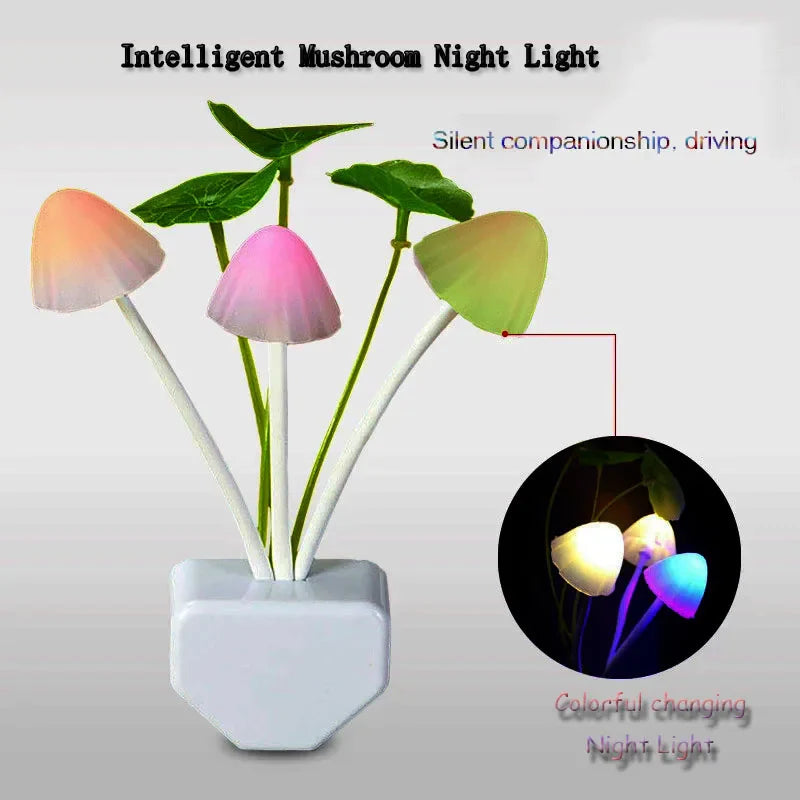 Mushroom Night Light with Light Sensor | 3 LED Colorful Bedside Lamp