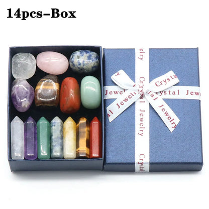 Set de 14 piedras naturales, 7 chakras, piedra curativa Reiki, cuarzo, mineral, ornamento, gema curativa, decoración del hogar, piedras artesanales, regalos