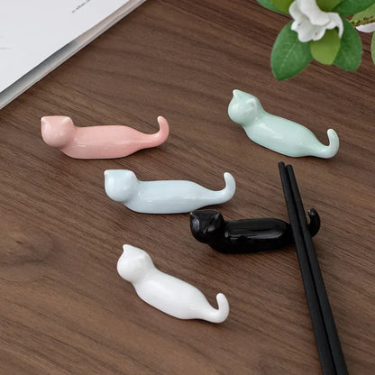 Support de Baguettes en Céramique Style Japonais avec Motif de Chat Mignon, Repose-Baguettes, Porte-Baguettes, Vaisselle, Support de Cuillère