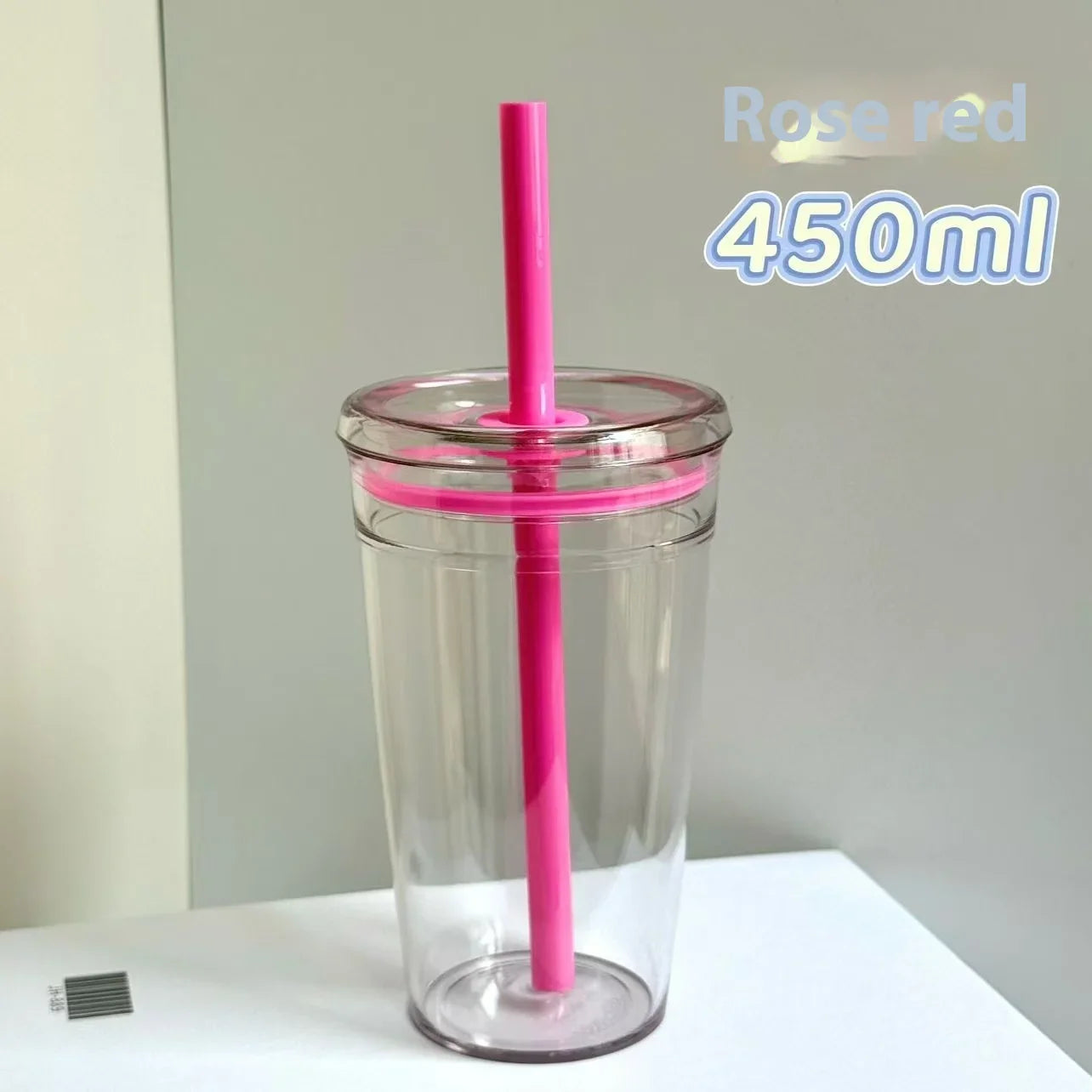 450ml Korean Style Straw Cup | Transparent Multi-Color Plastic Coffee Cup