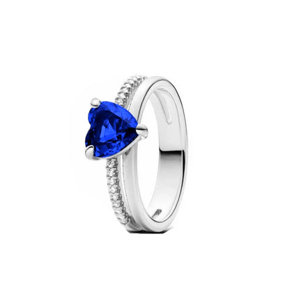 925 Sterling Silver Blue Green Heart Ring | Women's Wedding Band with Zircon