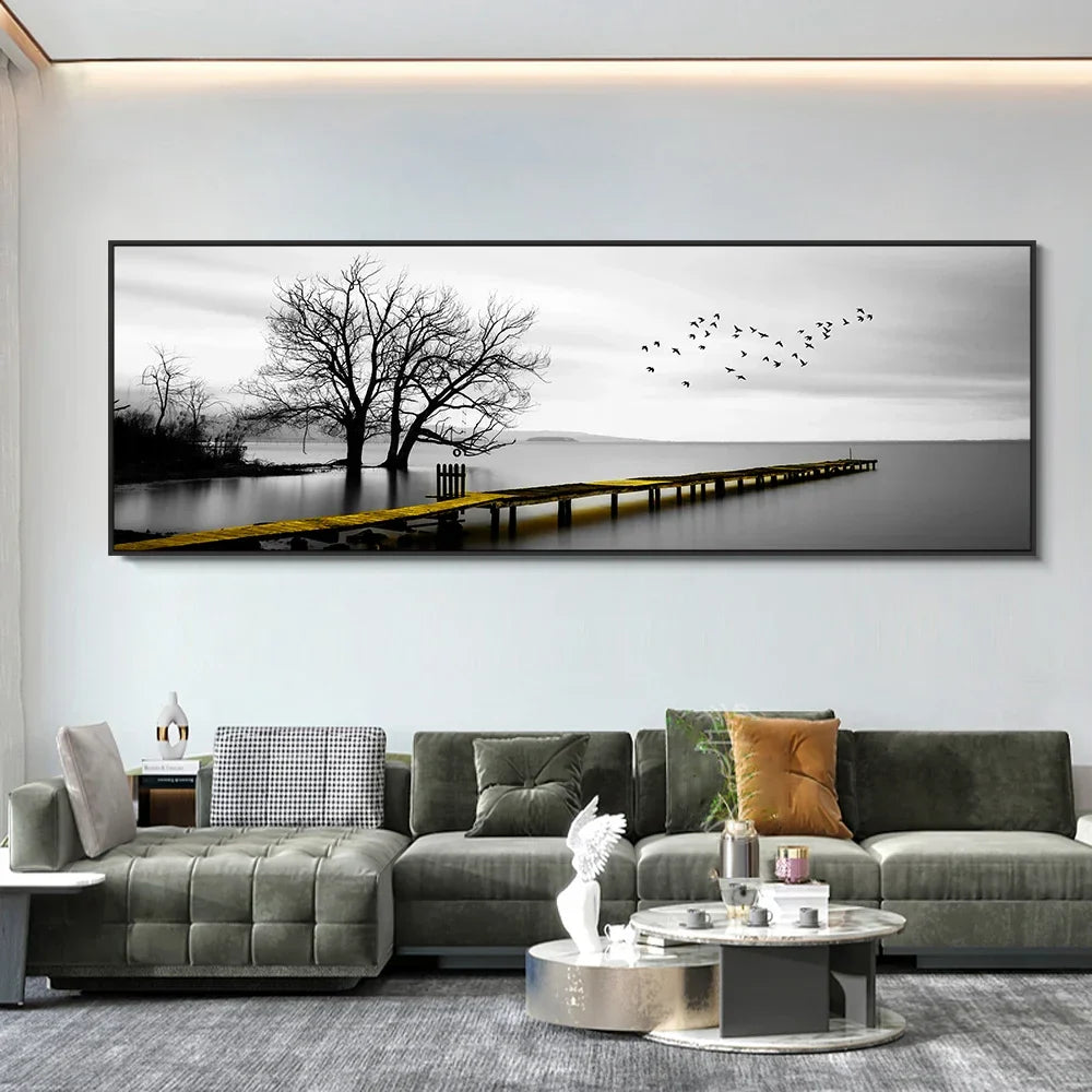 Art mural moderne et minimaliste, Paysage marin Goldenwood Bridge, Impression sur toile, Décoration de fond pour salon